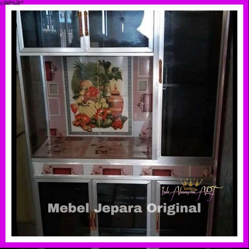 Lemari Rak Piring Pintu 6 Kaca - Rak Dapur Serbaguna Bahan Alumunium