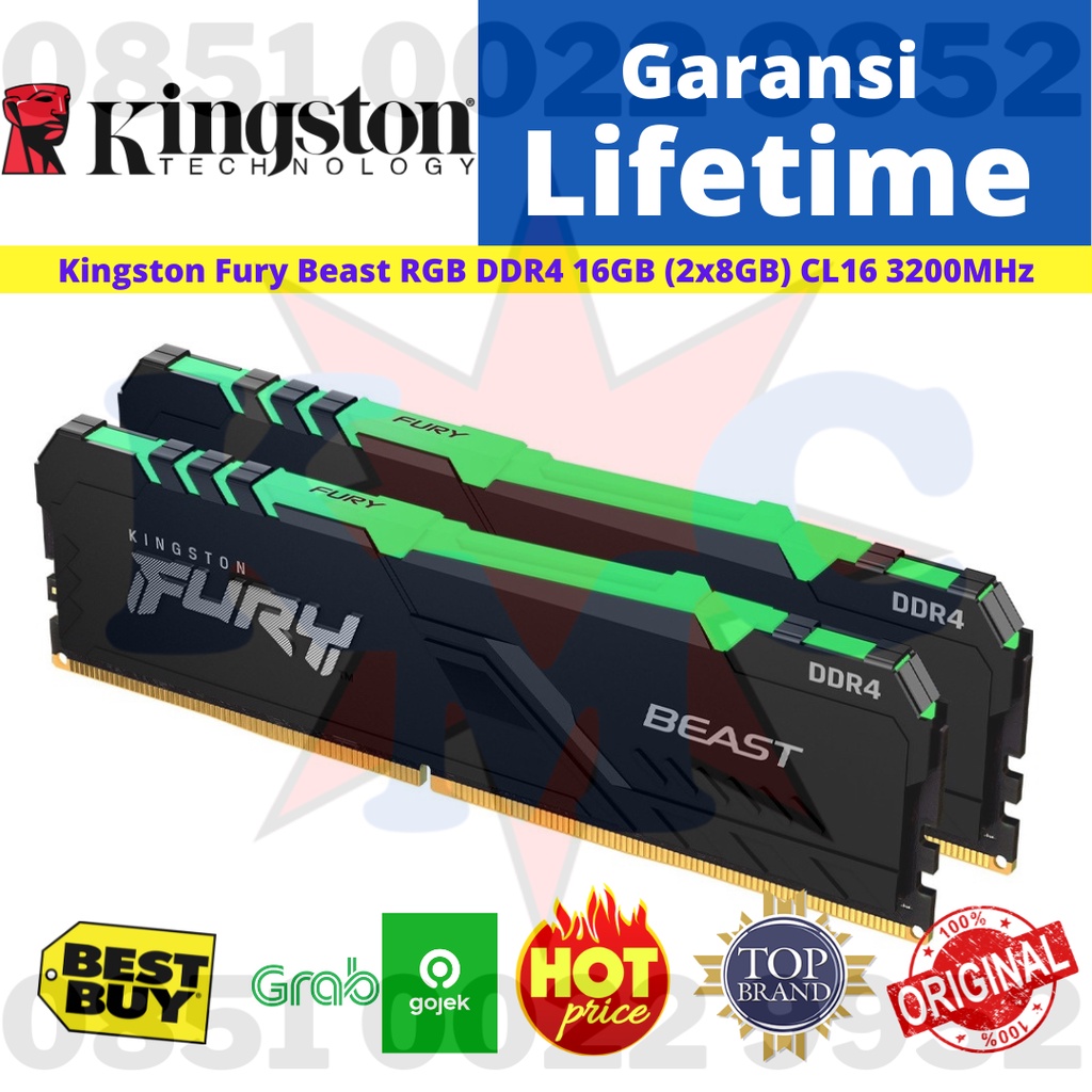 DDR4 16GB 2X8 3200Mhz KF432C16BBAK2/16  KINGSTON FURY BEAST RGB