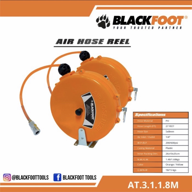 BLACKFOOT Selang Compressor 8m Gulung Air Hose Reel Selang Angin