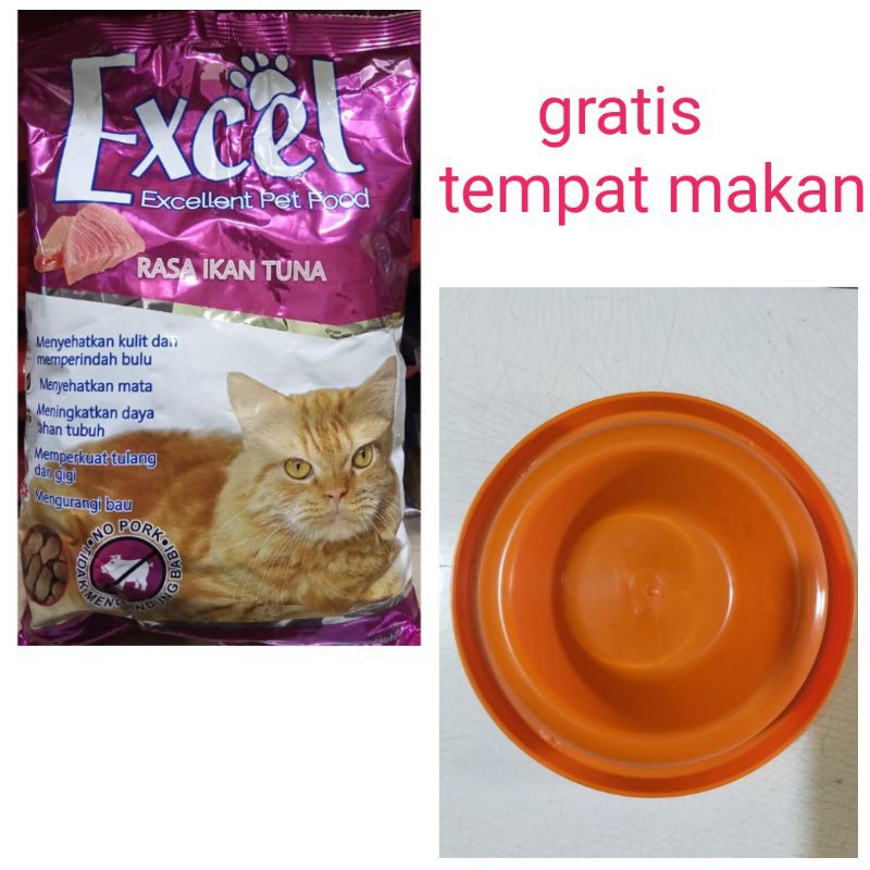 Excel Ikan Tuna Makanan Kucing Repack 500g Gratis Tempat Makan Kucing Anti Semut Paket Murah