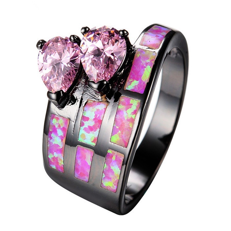 New style ring European and American pink gem opal ring