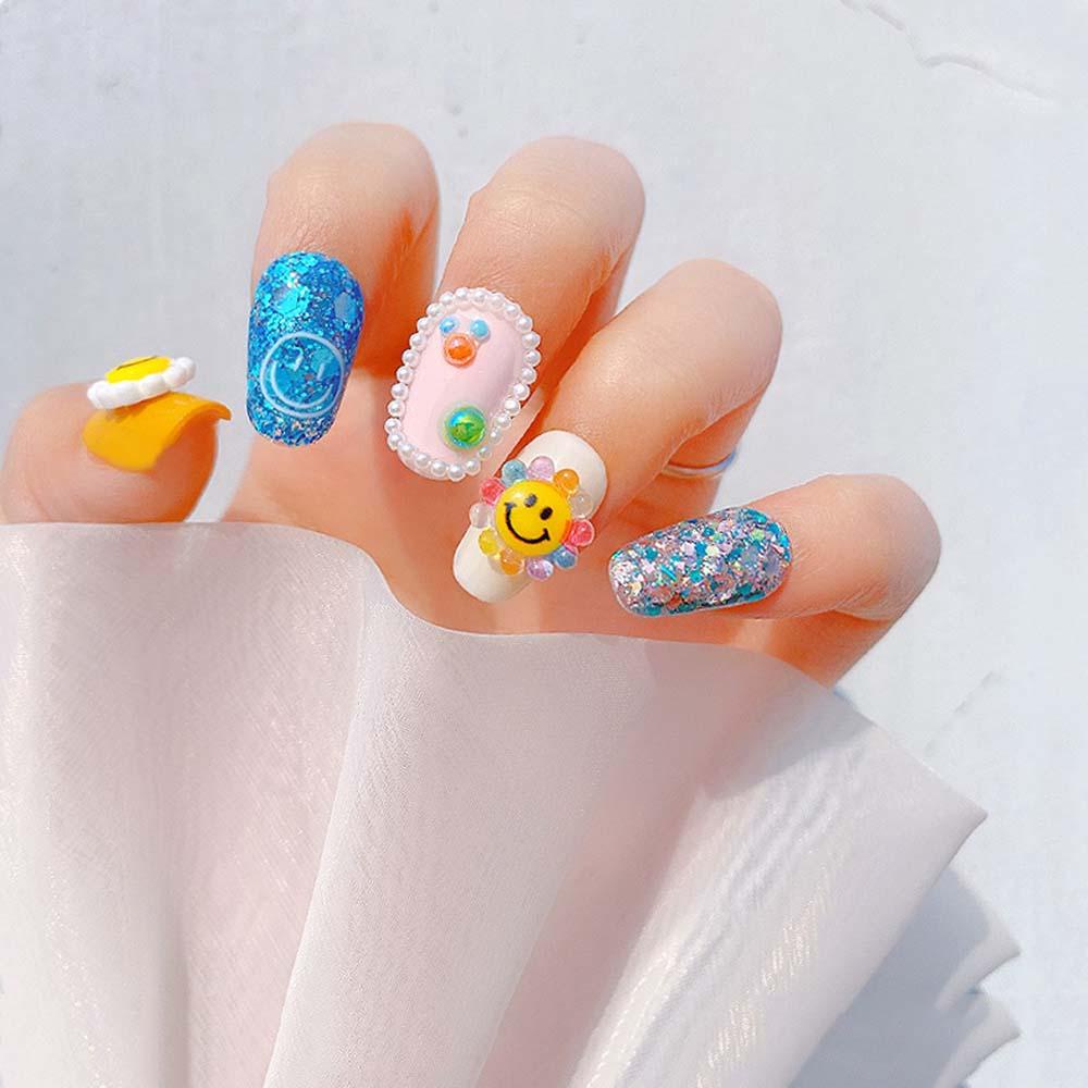 Mxbeauty Nail Art Smiley Face Perhiasan Warna-Warni Lucu Kartun DIY Aksesoris Kuku