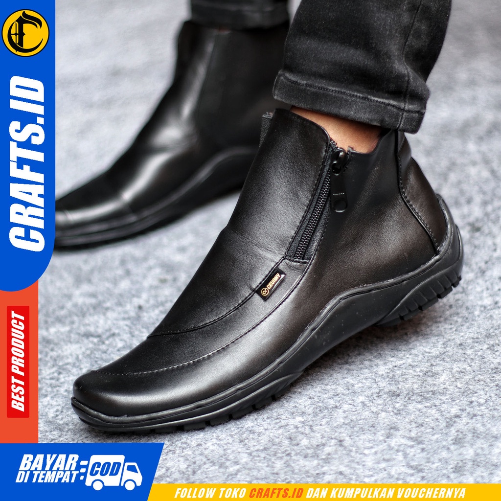 Sepatu Formal Pria Sepatu Casual Pria Kulit Asli Zipper Sepatu Pantofel Kerja Kantor Kuliah Kondangan Sepatu Hitam Pria CRAFTS CORAZ