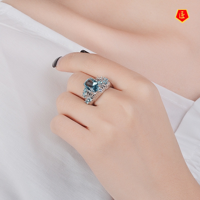 [Ready Stock]Sapphire Topaz Ring High Profile Fashion Personality