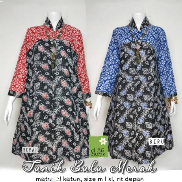 Tunik Bulu Merak Atasan Batik Modern Kasual Kerja Kondangan