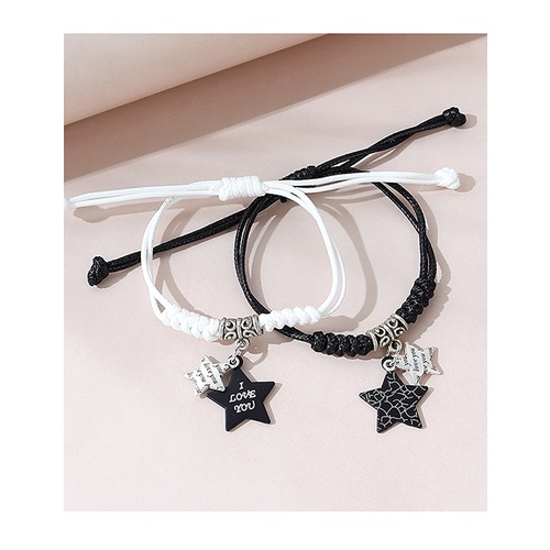 LRC Gelang Tangan Fashion Black+white Five-pointed Star Letter Bracelet Set Y65668