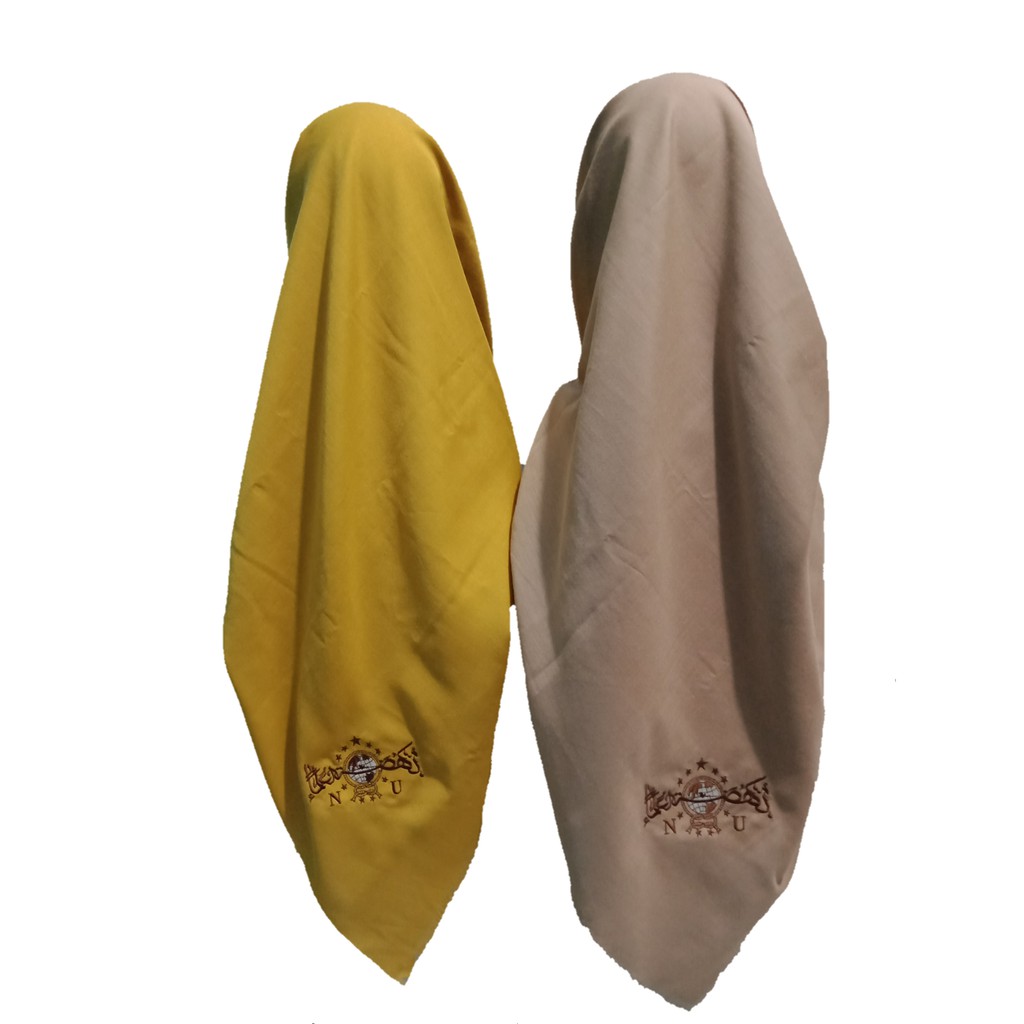 Jilbab Segi empat Bordir NU belakang warna mustard