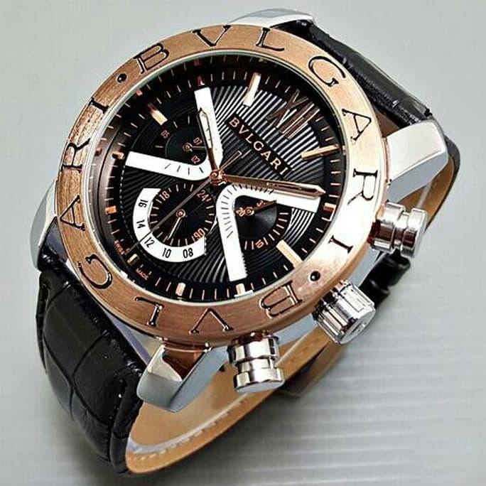 New Jam Tangan Pria / Cowok Bvlgari Diagono Kulit Automatic Terbaru