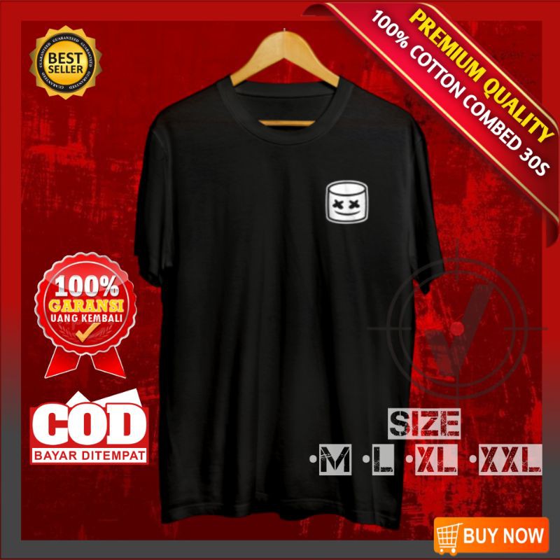 Baju Kaos Distro Pria Branded Marshmello Mask Logo Baju Kaos Pria Original Branded - MU533MMLO