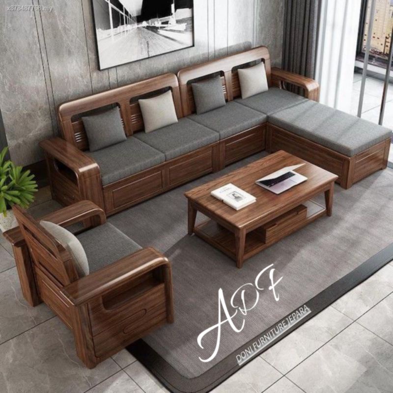 Jual Kursi Tamu Sofa Sudut Minimalis Bahan Kayu Jati Perhutani Set ...