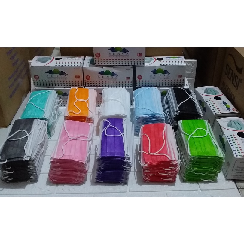 masker polos warna hijab 3ply merek sensa isi 50