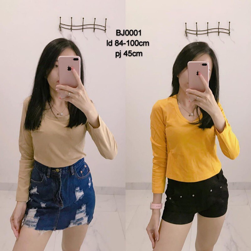 croptop kaos polos lengan panjang bkk murah.atasan croptop polos lengan panjang import bangkok