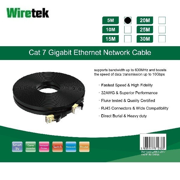 Wiretek Kabel LAN Cat 7 Gigabit Ethernet Network FLAT Cable 5 meter