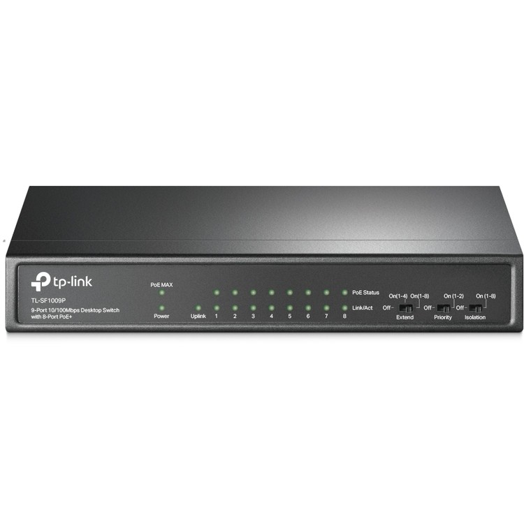 TPLINK TL-SF1009P - 9-Port 10/100Mbps Desktop Switch Hub with 8-Port PoE+ TP-LINK