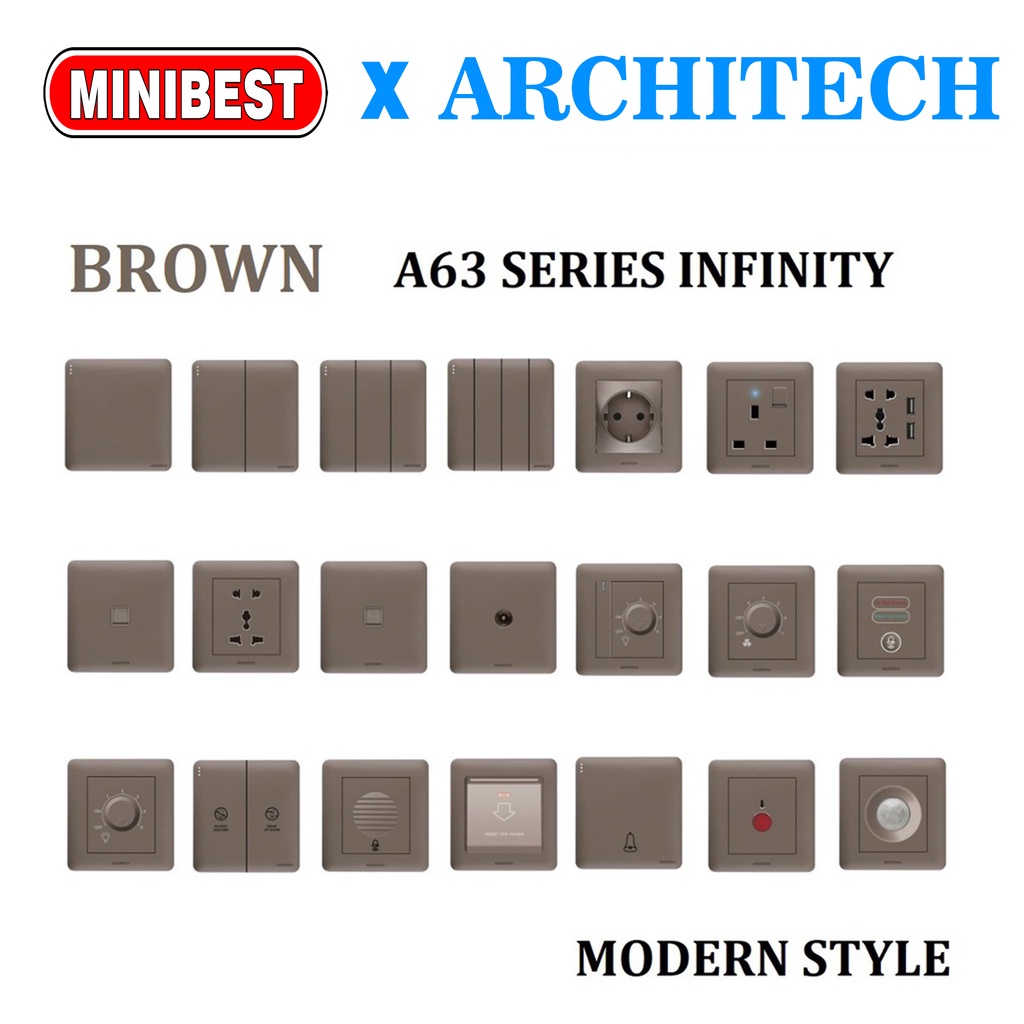 ARCHITECH STOP KONTAK SAKLAR INFINITY BROWN A63 ARCHITECH / SAKLAR RUMAH/ SAKLAR HOTEL