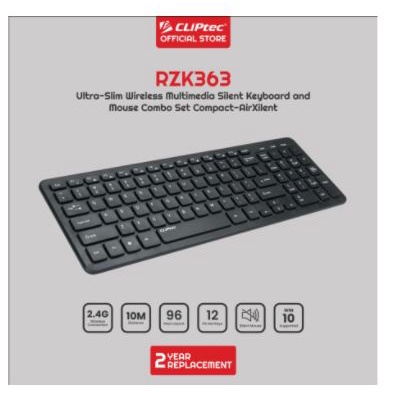 Keyboard mouse Cliptec wirelesss 2.4ghz bundle combo slim membrane 96 keys 1200dpi optical silent rzk363 rzk-363