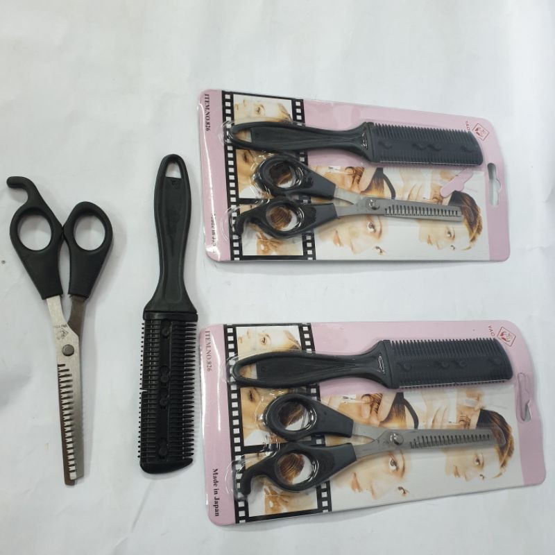 Alat gunting sasak set zigzag Murah original pangkas rambut salon hitam