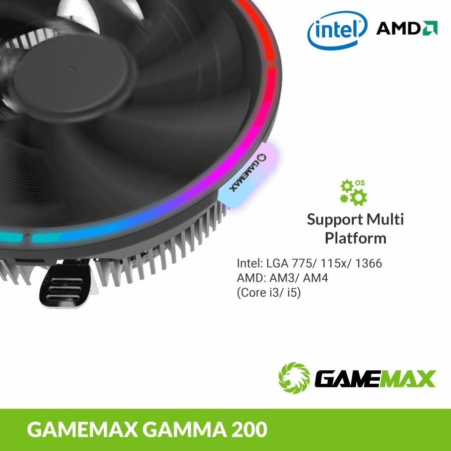 GAMEMAX GAMMA 200 Rainbow RGB CPU Cooler LGA Gaming Intel AMD RGB