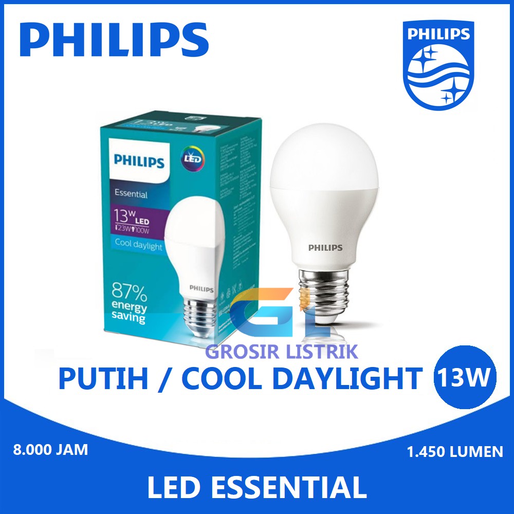 Lampu Philips LED Essential 13W Putih Cool Daylight 6500K (13 Watt 13 W 13Watt) Original Grosir