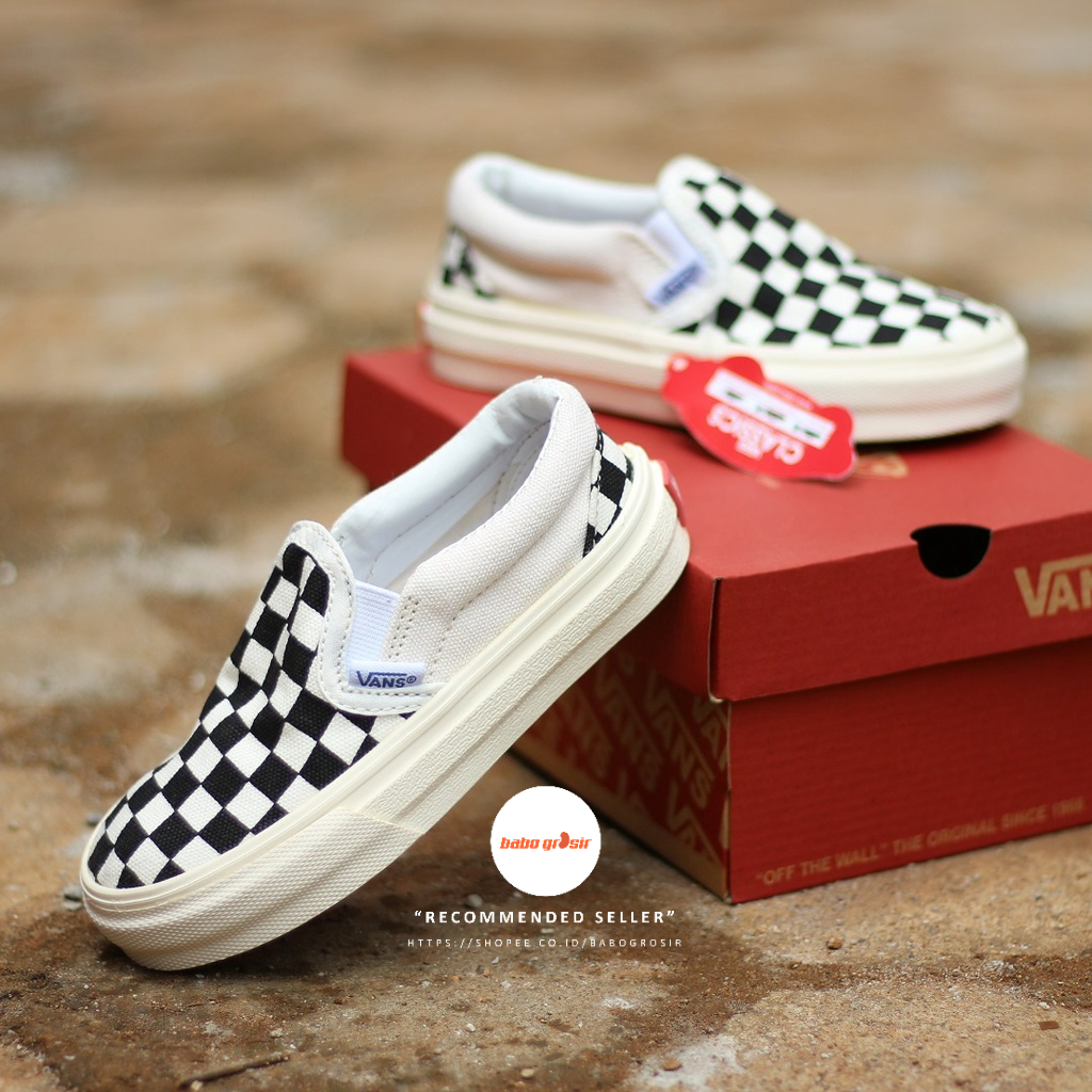 Sepatu Vans Slip On Checkerboard OG White Black Premium Import, Harga Murah, Kualitas Terbaik