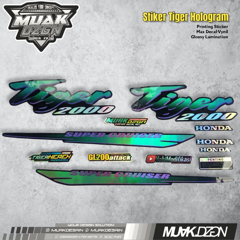 Sticker Stiker Striping Tiger 2000 / Tiger Lawas 94 96 Hijau Tosca Hologram Glossy