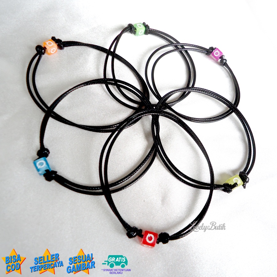 Lovelybutik - Gelang Inisial Huruf Alfabet Tali Hitam N-Y Gelang Persahabatan Couple Aesthetic Pacar