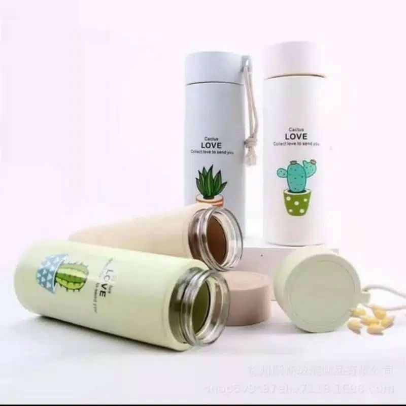 Botol Minum Kaca Silikon Tumbler Cactus Termos Minuman Kaktus 400ML