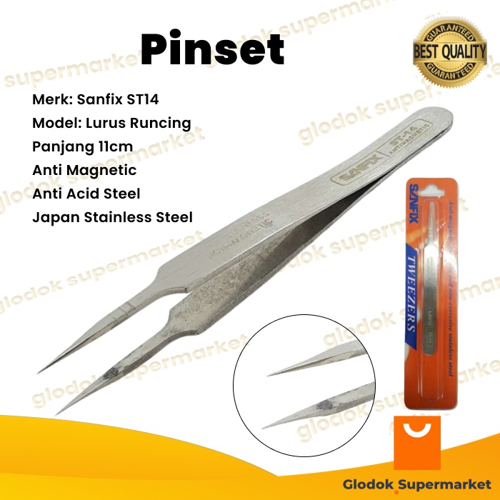 Pinset Sanfix 11cm Pencapit Lurus Runcing 11 cm Tweezer ST14