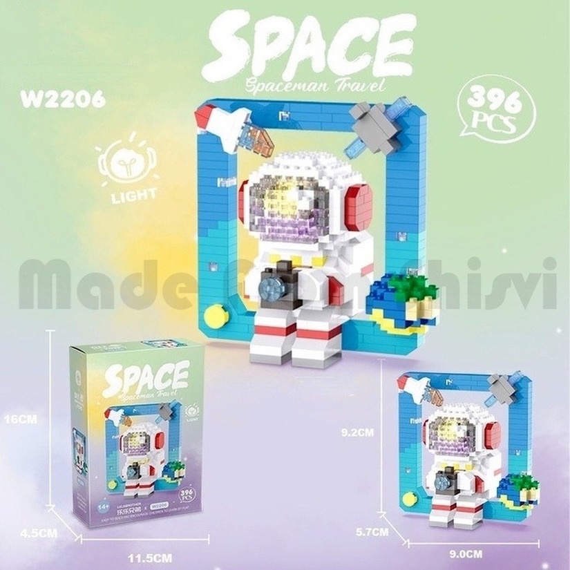 (300-400Pcs) Mainan Balok Bangunan Roket Astronot Mini Micro Dengan Lampu Untuk Hadiah Anak