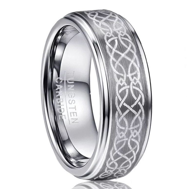 Cincin Tungsten Carbide Original Plating Laser Knot Celtic Brushed Premium High Quality