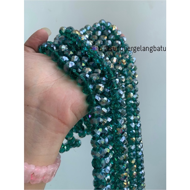 Kristal Ceko 14mm hijau TOSCA GREEN QUARTZ kuarsa AB metalik elyecraft bahan kalung gelang anting strap mask kerajinan tangan craft citayam fashion week etink vintage elegan bali manik crystal