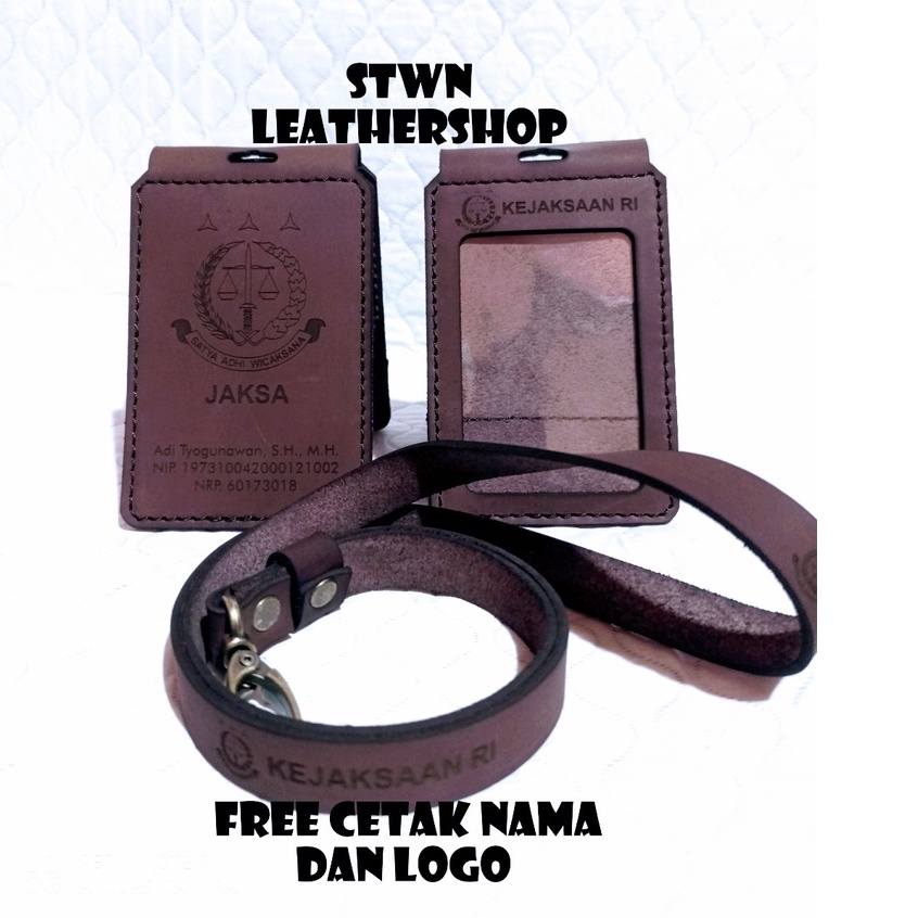 

name tag kulit gantungan id card holder kulit custom nama dan logo