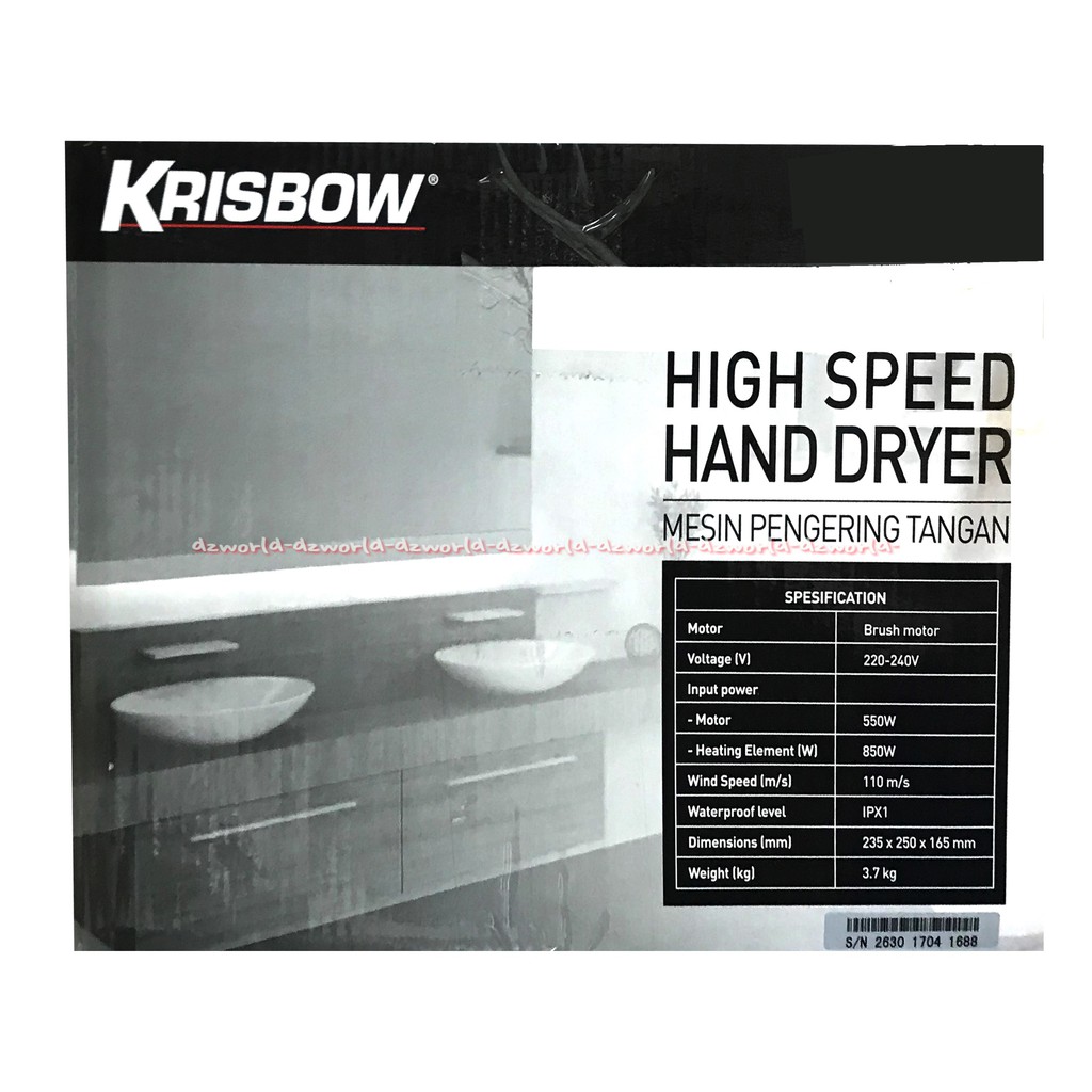 Krisbow High Speed Hand Dryer Mesin Pengering Tangan 550W Cocok Buat Dikantor Dan Mall Dll