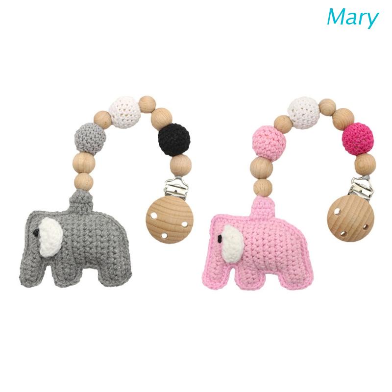 Mary Klip Rantai Manik Kayu + Wol Rajut Bebas BPA Holder Dot Empeng Bayi DIY