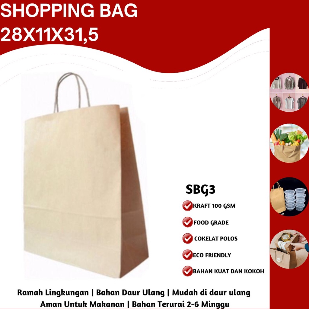 Paper Bag Shopping Bag KantOng Kertas (SBG3-28X11X31.5 Cm)