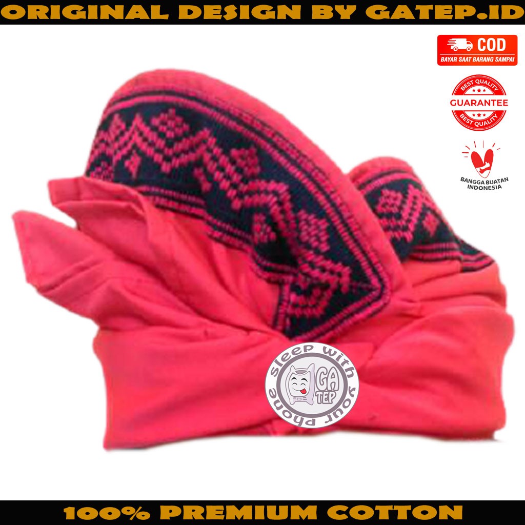 Udeng Bali Merah Polos Tepi Songket Alam Setengah Jadi - Ikat Kepala Bali - Topi Bali - Blangkon