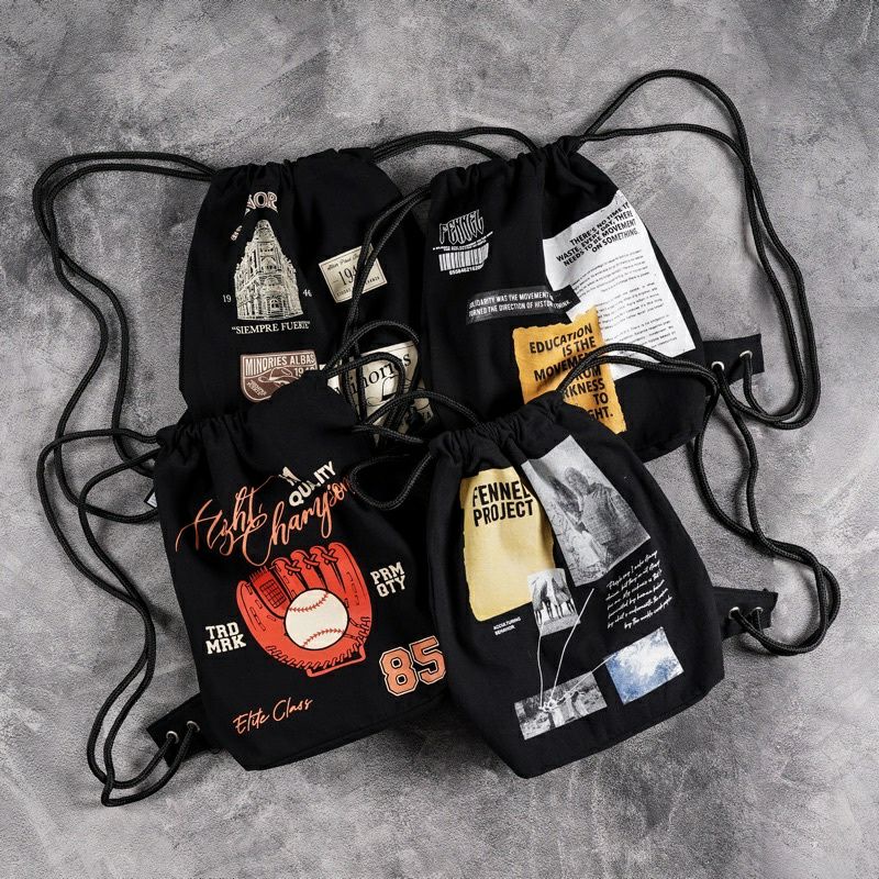 tas serut sumbu string bag pria wanita denim jeans distro original