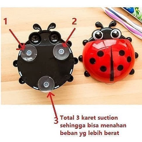 Ladybug Tempat Sikat Gigi &amp; Odol Tempelan Kamar Mandi - Holder Vacum Tempel Ladybug Toothbrush / Dispenser Odol Tempat Sikat Gigi Kumbang Random