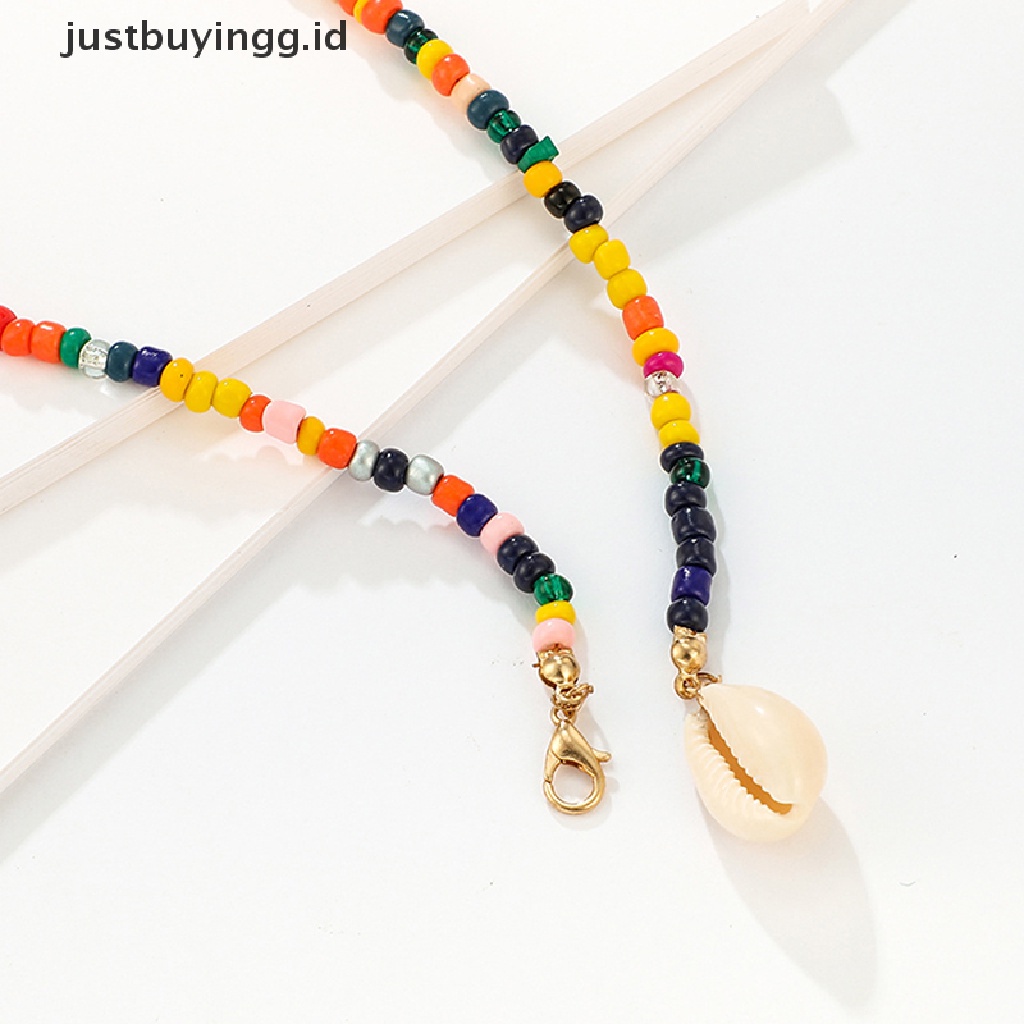 Kalung Choker Klavikula Lapisan Ganda Hias Manik-Manik Kerang Warna-Warni Gaya Boho Untuk Wanita