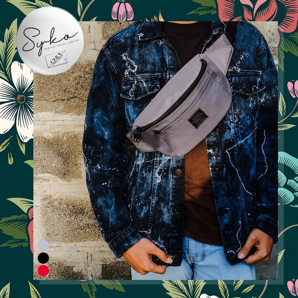 Tas Pinggang Pria Model Selempang Waist Bag Warna Abu