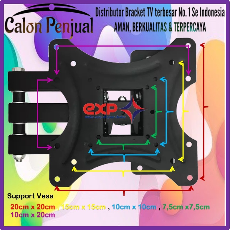 Bracket TV HISENSE 14 s/d 43 inch 6 ARAH FULL BESI SUPER KOKOH GARANSI 100% ORI