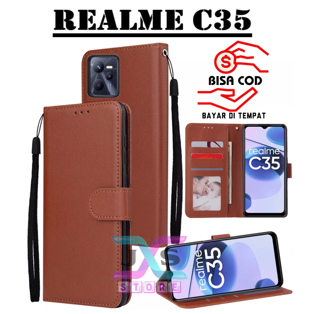 flip case wallet realme c35 cover leather case standing buka tutup