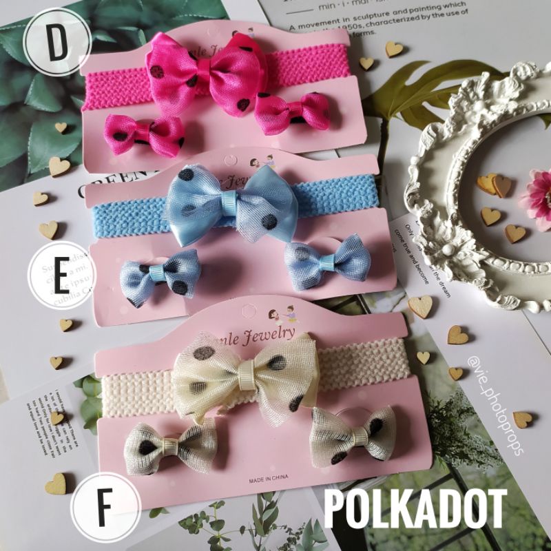 BANDANA BABY SET (POLKADOT) BANDANA BABY PROPS FOTO NEWBORN JEPIT RAMBUT BABY AKSESORIS BAYI PEREMPUAN PROPS FOTO BABY / BAYI PROPS FOTO NEWBORN