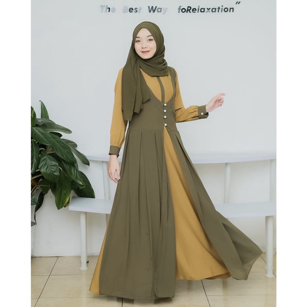 Gamis narnia itycrepe mix ceruty layer modern maxidress syari busana muslim wanita fashion ootd fashionable muslimah terbaru modis kondangan lebaran hits selebgram free ongkir reseller dropshiper