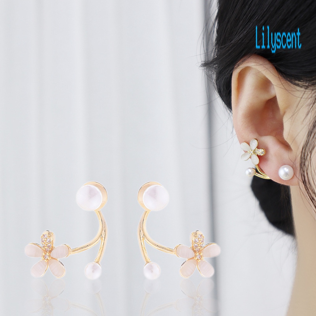 Ls 1 Pasang Anting Tusuk Wanita Desain Bunga Hias Mutiara + Berlian Imitasi Gaya Korea Untuk Pernikahan