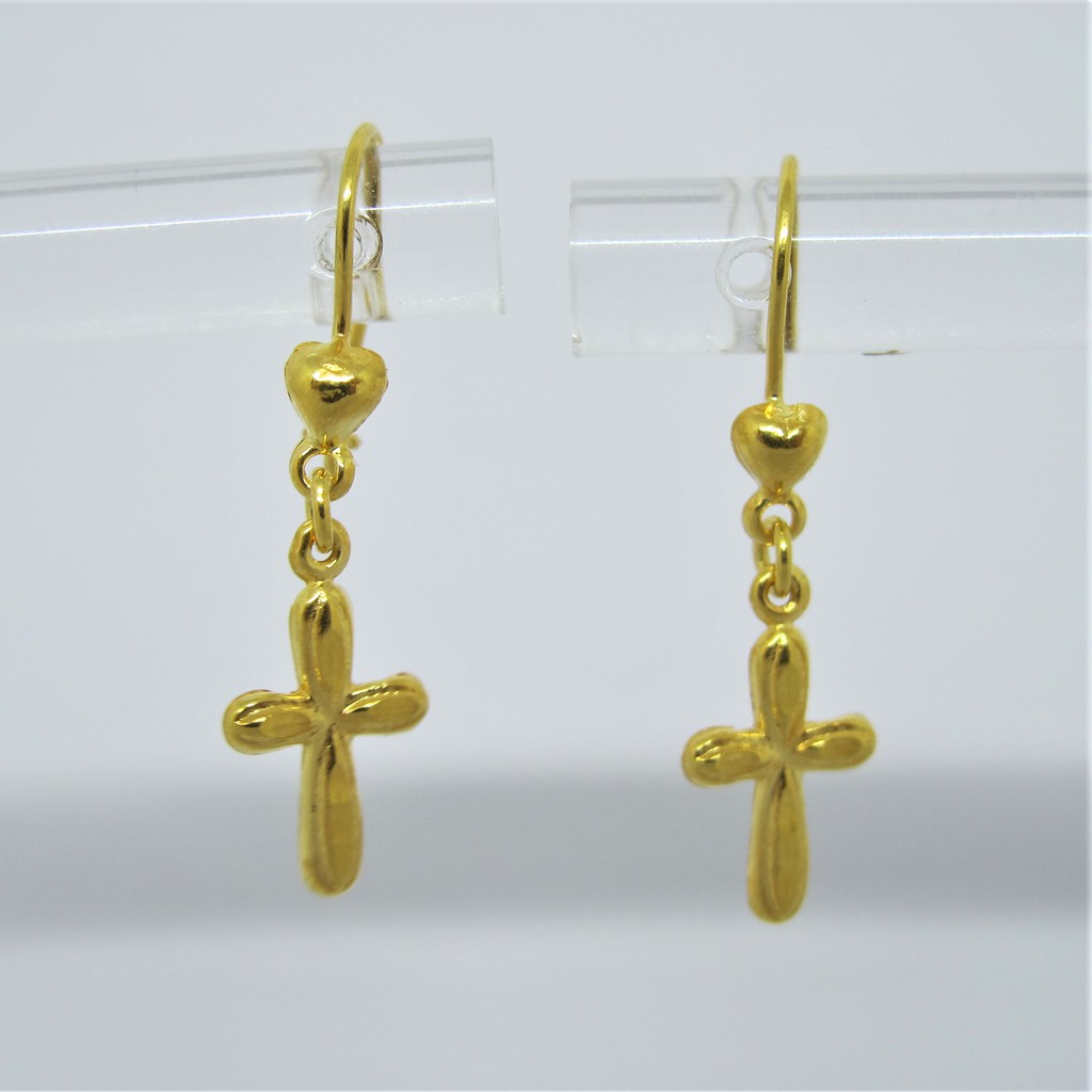 anting anak dan dewasa emas asli kadar 700 70% 16k 22 salib cross gold gantung panjang giwang kerabu hooks dewasa