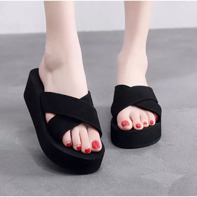 Sandal Wedges Wanita Silang / Sendal Wedges Perempuan Terbaru Termurah