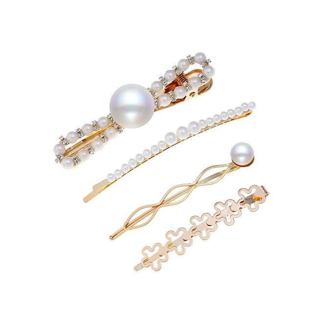 LRC Jepit Rambut Fashion Gold Pearl Hairpin Combination F57375