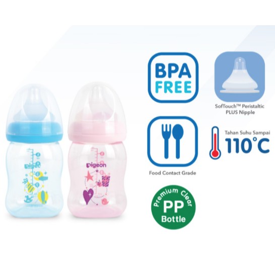 PIGEON Bottle PP Clear Wide Neck 160ml PINK