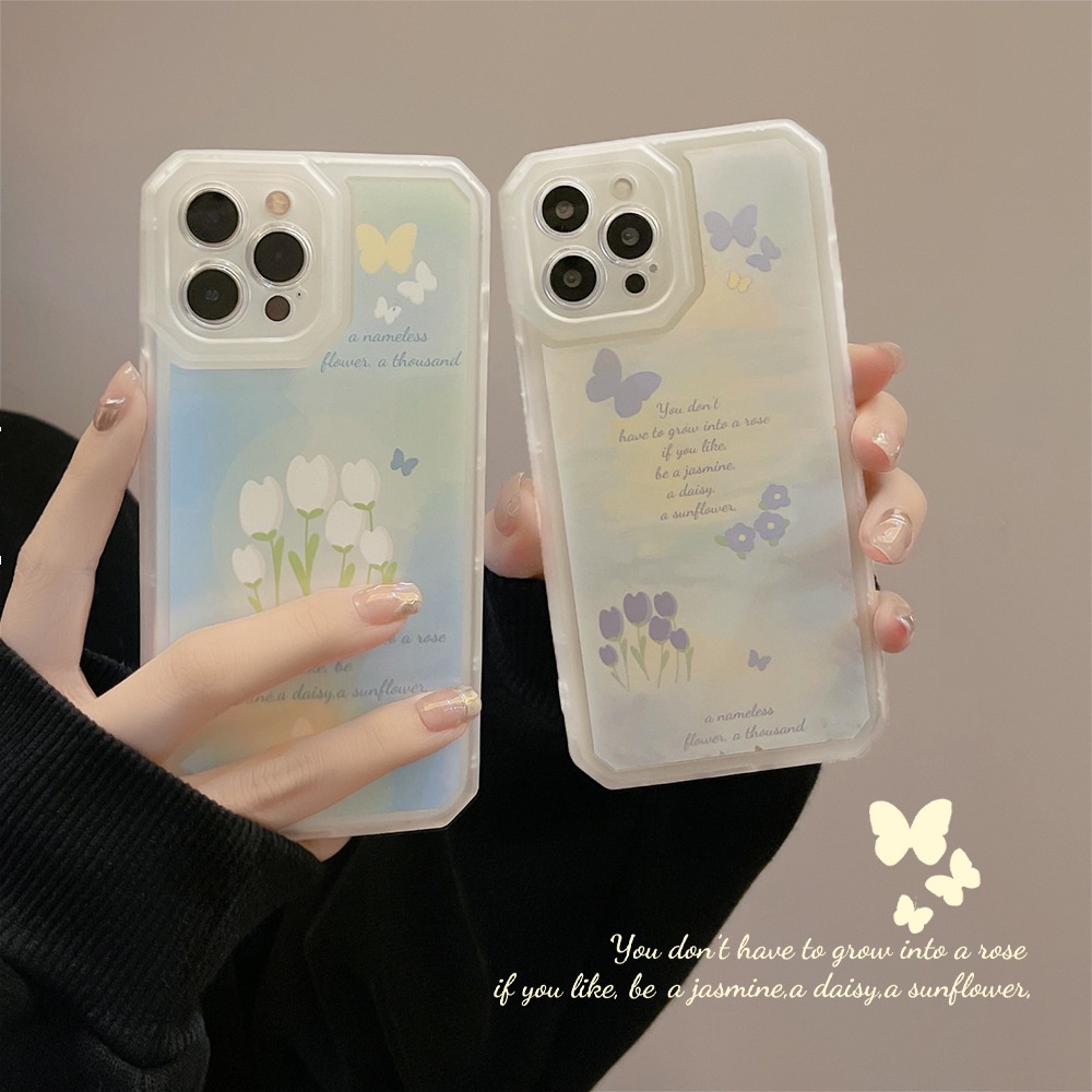 Butterfly Casing Iphone 13 8 7 Plus SE2 XS XR 11 12 PRO MAX Transparan Motif Kupu-Kupu Tulip